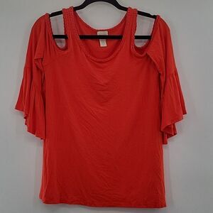 3 For$20 Chico's Orange Top w/ braided peekaboo shoulder size 0